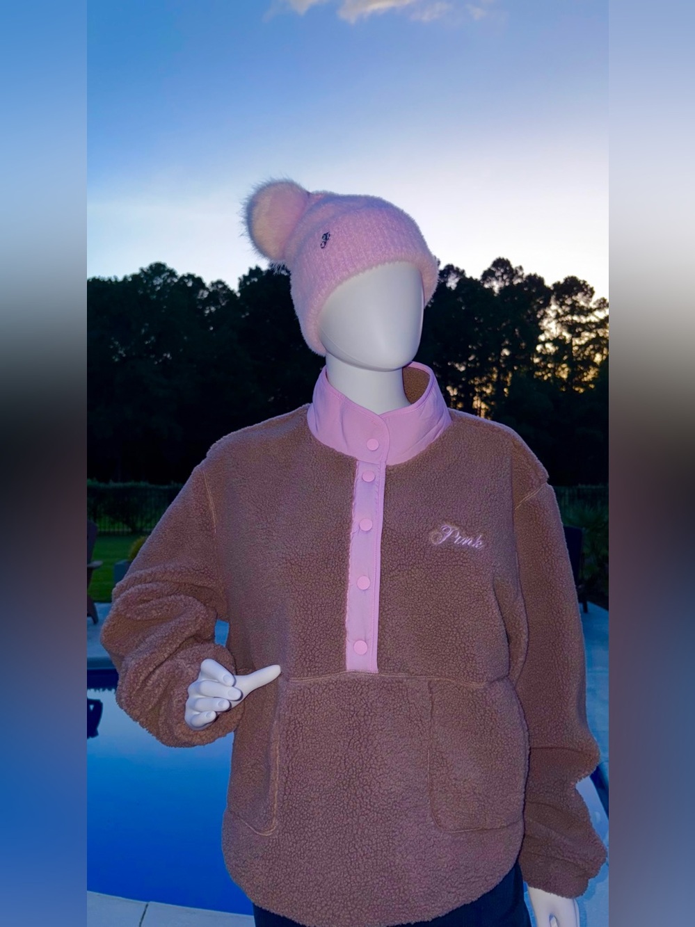 PINK Victoria's Secret - Pullover Teddy Brown Sherpa with Pink Trim - Picture 4 of 9